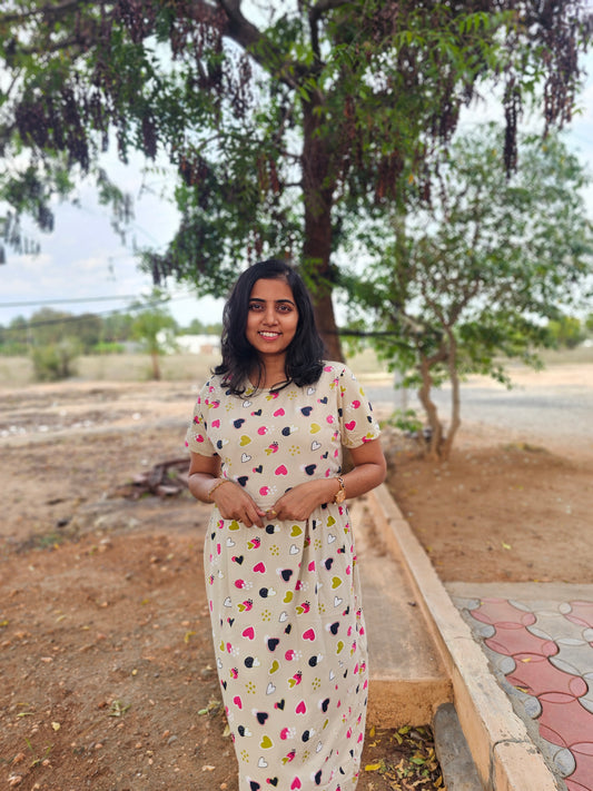 Beige Colorful Hearts - Feeding Lounge Wear