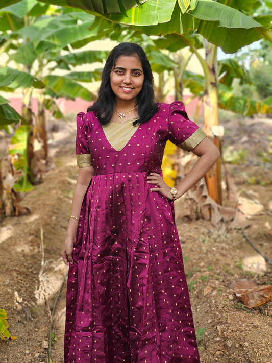 Wine and Gold - Ethnic Maternity Full-Length Maxi with Feeding Zip