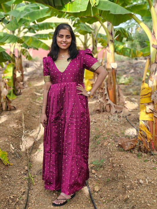 Wine and Gold - Ethnic Maternity Full-Length Maxi with Feeding Zip