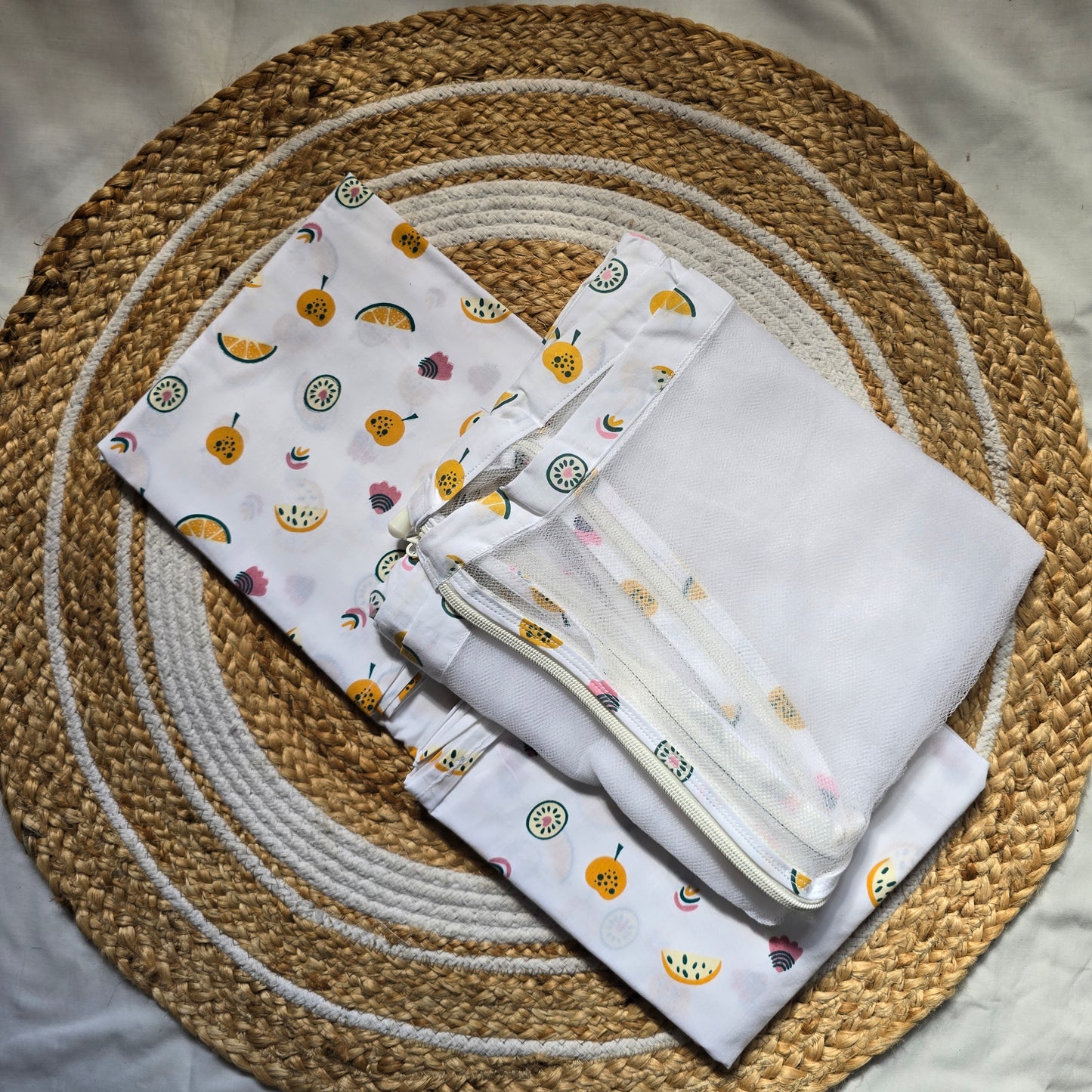 Combo of Pure Cotton Sleep Safe Thottil with Net and Separator Stick - Fruits