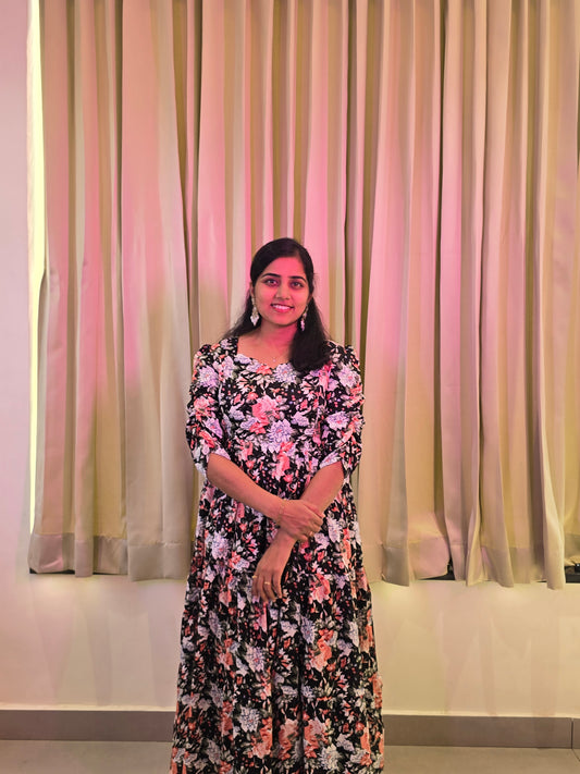 Black Florals Feeding Maxi with Zip and Full Lining