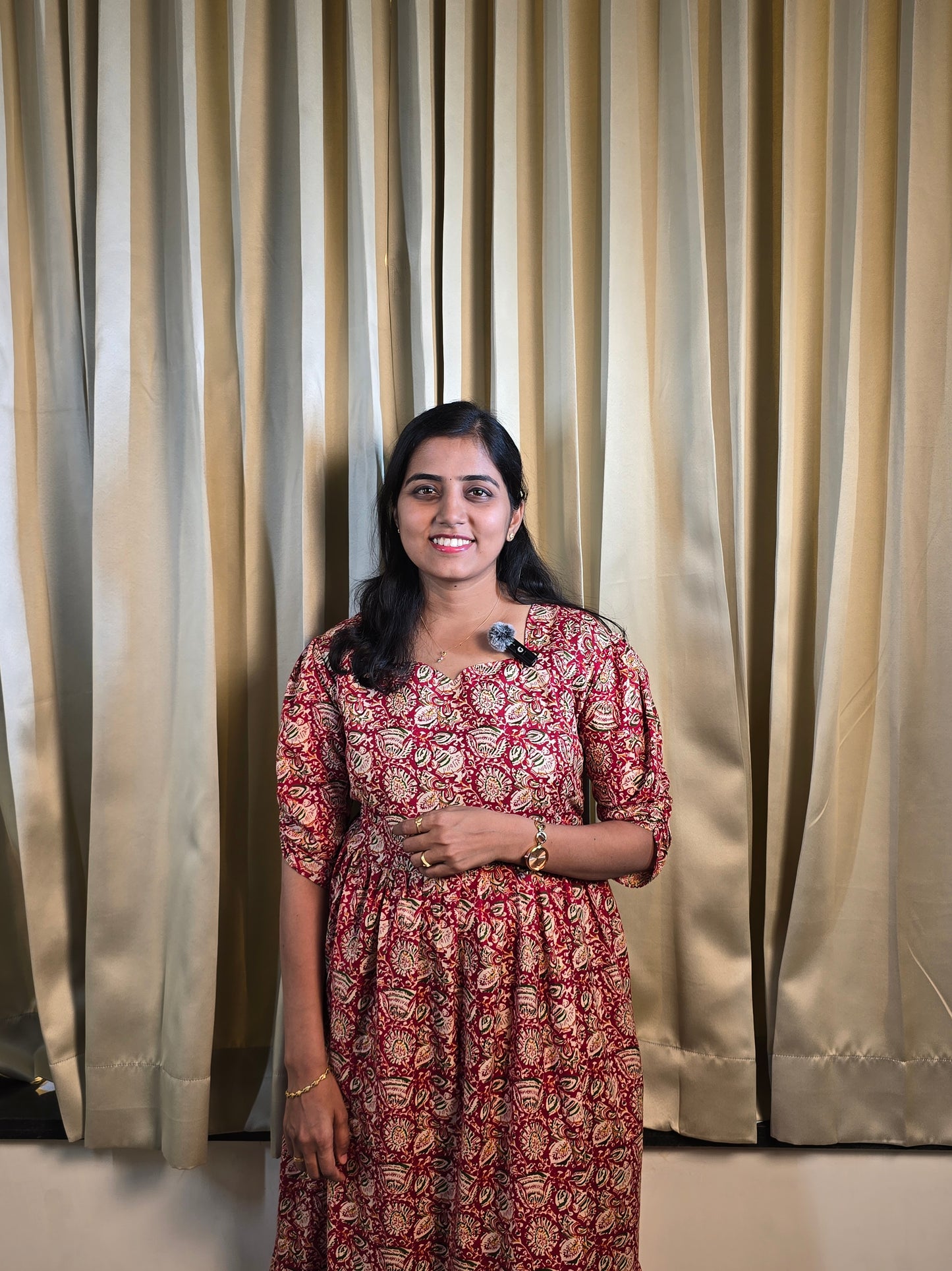 Red green Kalamkari Cotton Feeding Maxi with Zip