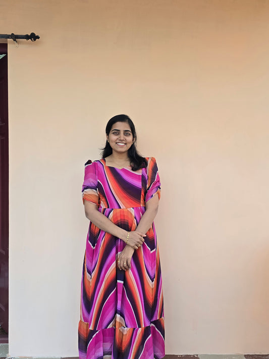 Pink Waves Georgette Digital print Feeding Maxi with Zip