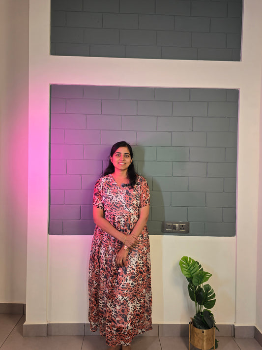 Pink Animal Print Georgette Feeding Kurti with Zip with Full Lining