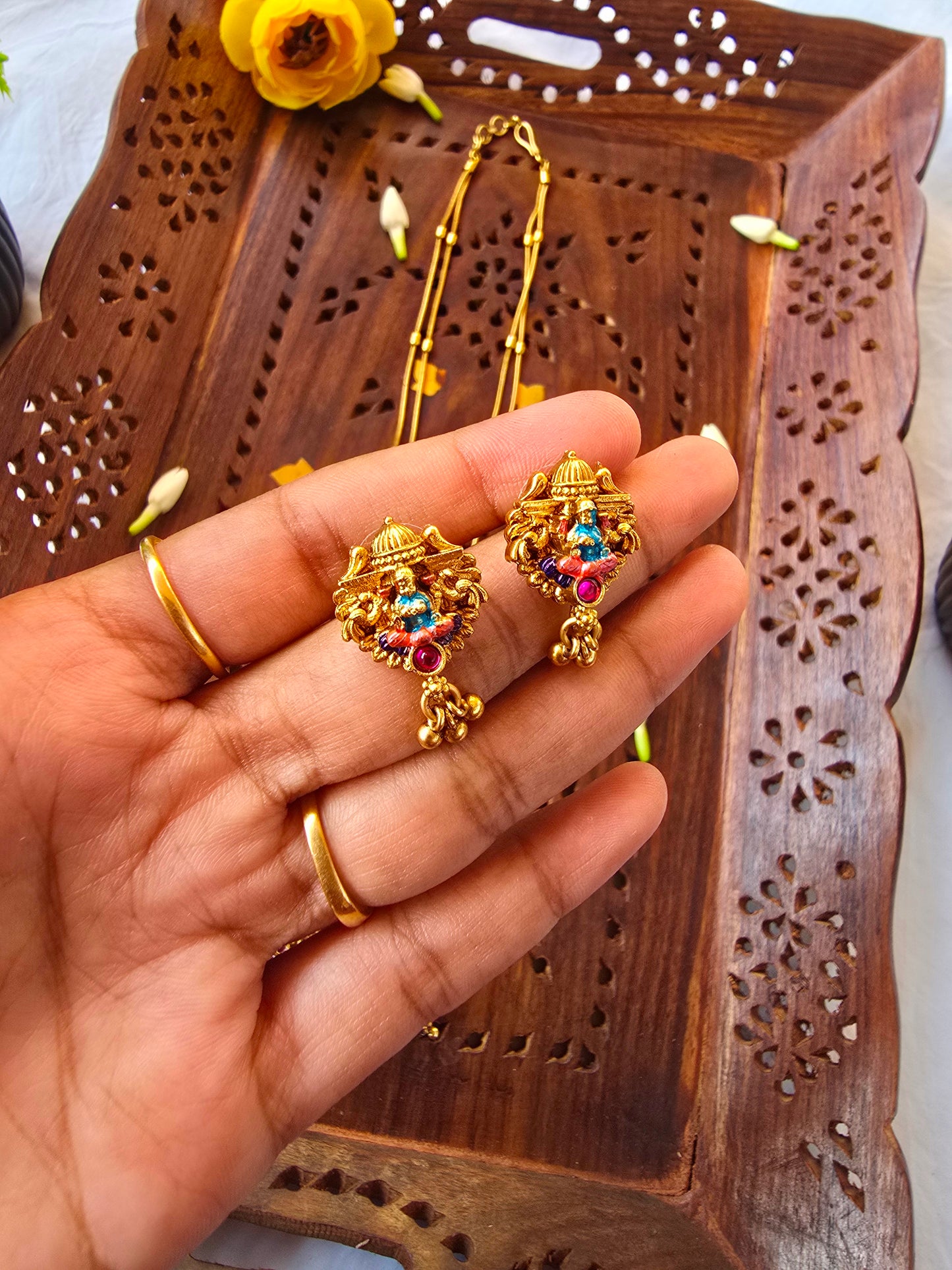 Dual chain with balls and big Lakshmi Pendant