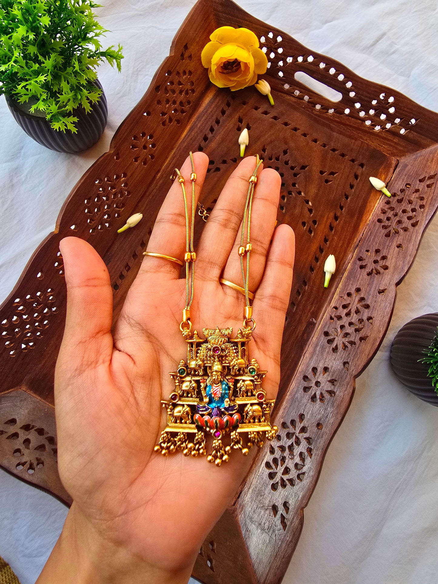 Dual chain with balls and big Lakshmi Pendant