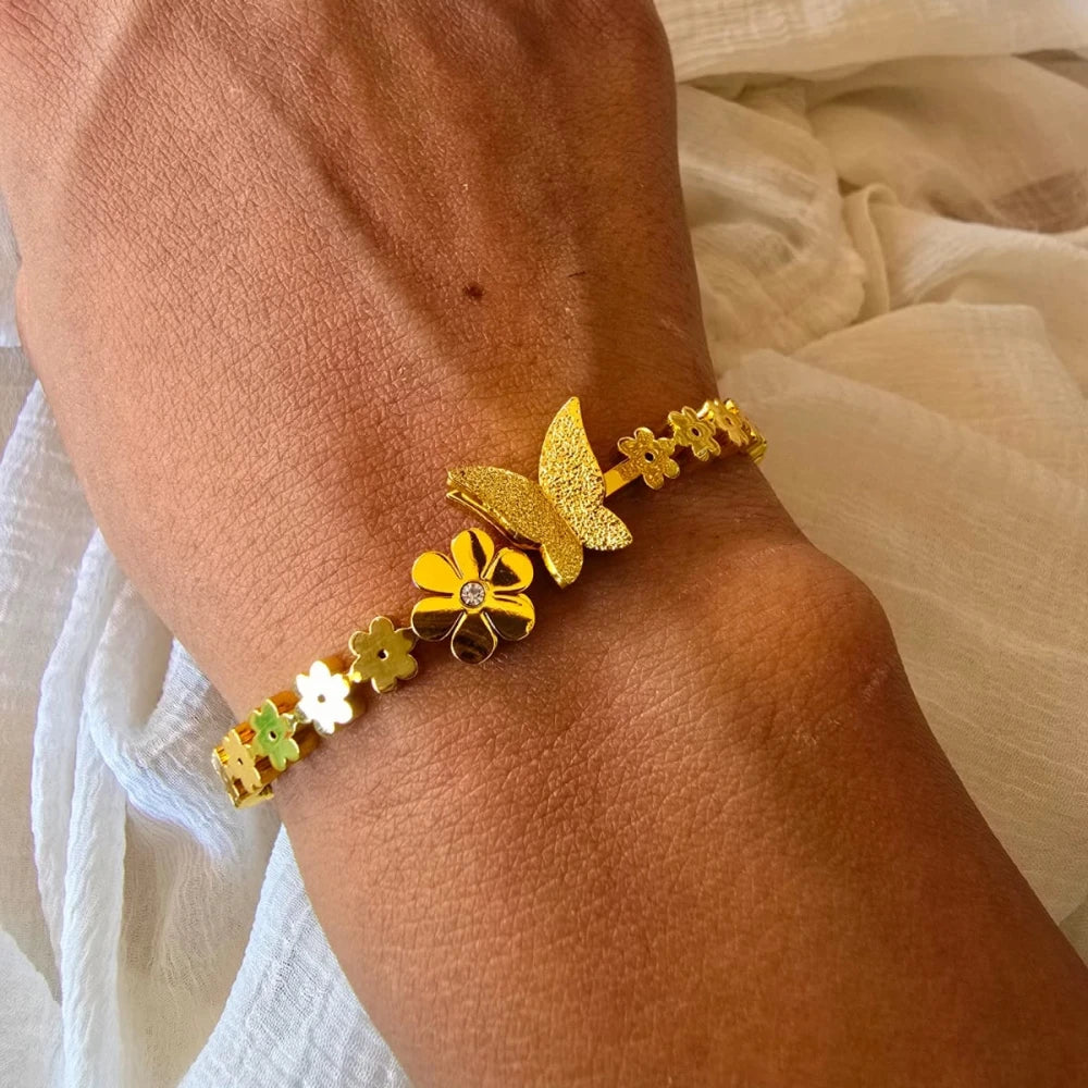 Butterfly with Flowers Kada Bracelet