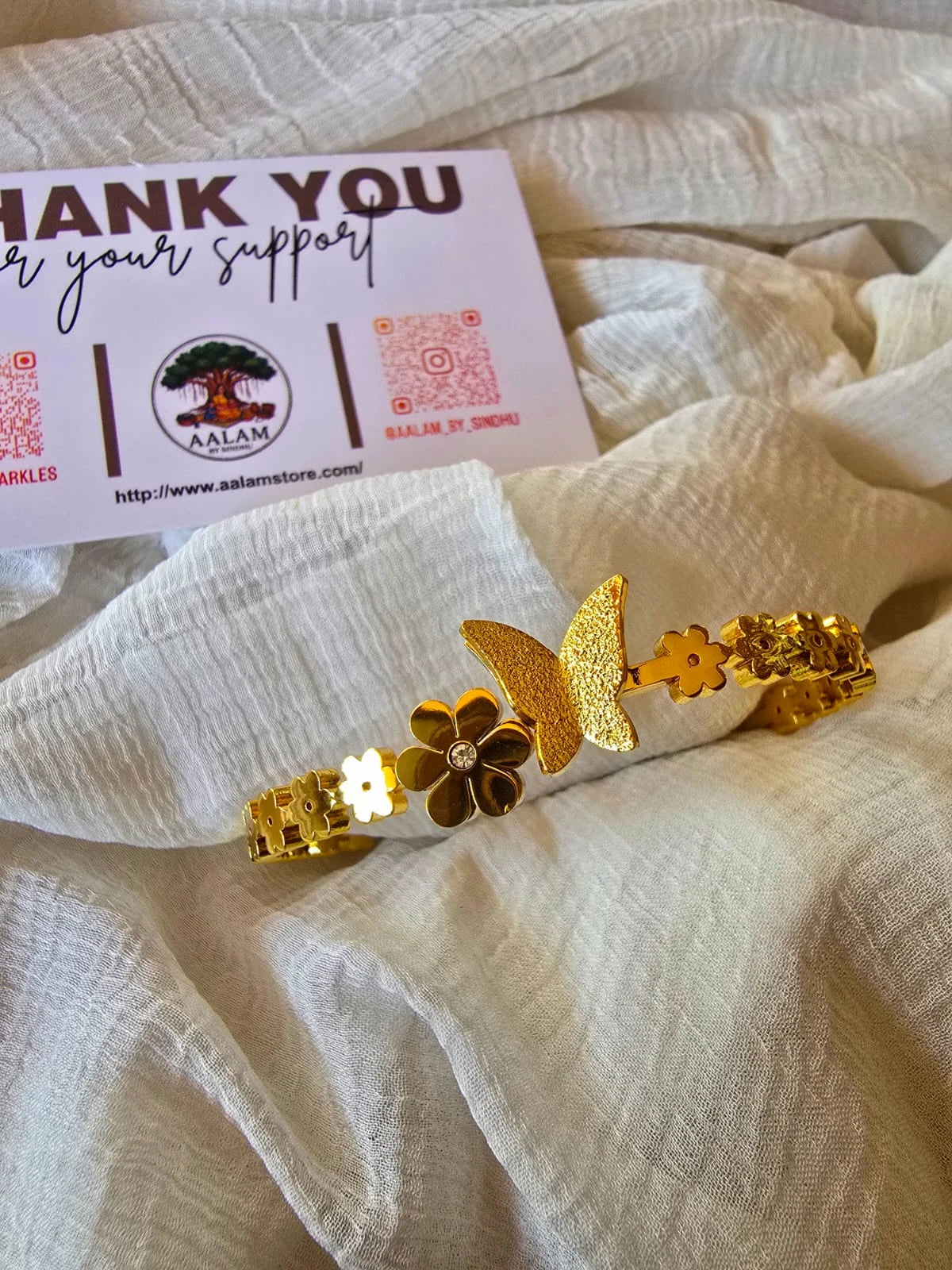 Butterfly with Flowers Kada Bracelet