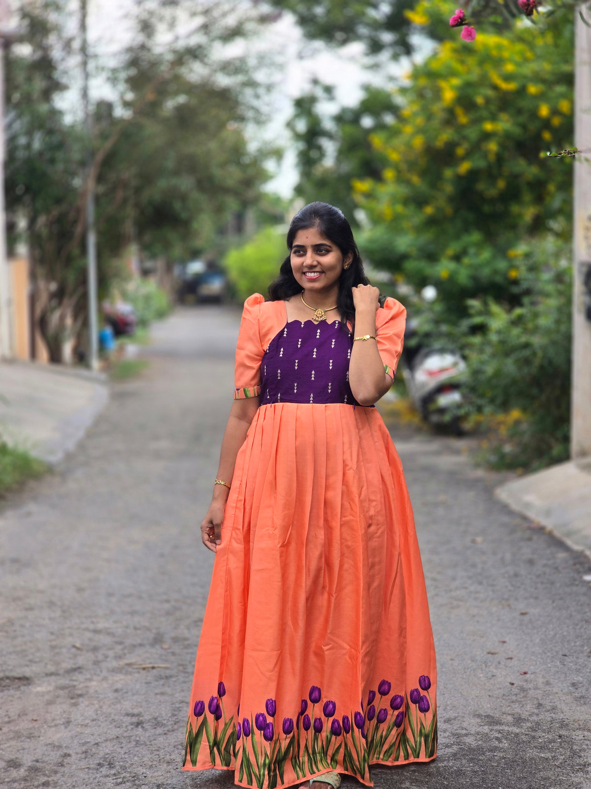 Light orange Violet Tulips Festive Maxi
