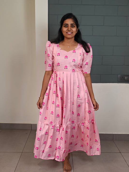 Pink Lotus bud motif Feeding Maxi