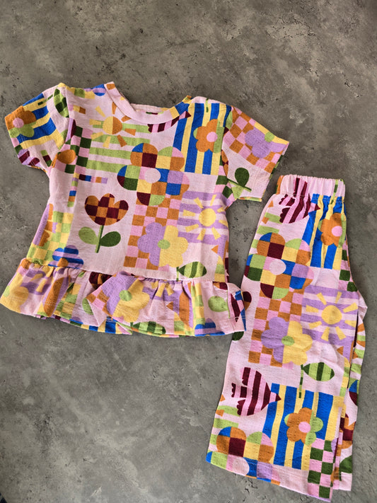 Multi color flower Frill coord set