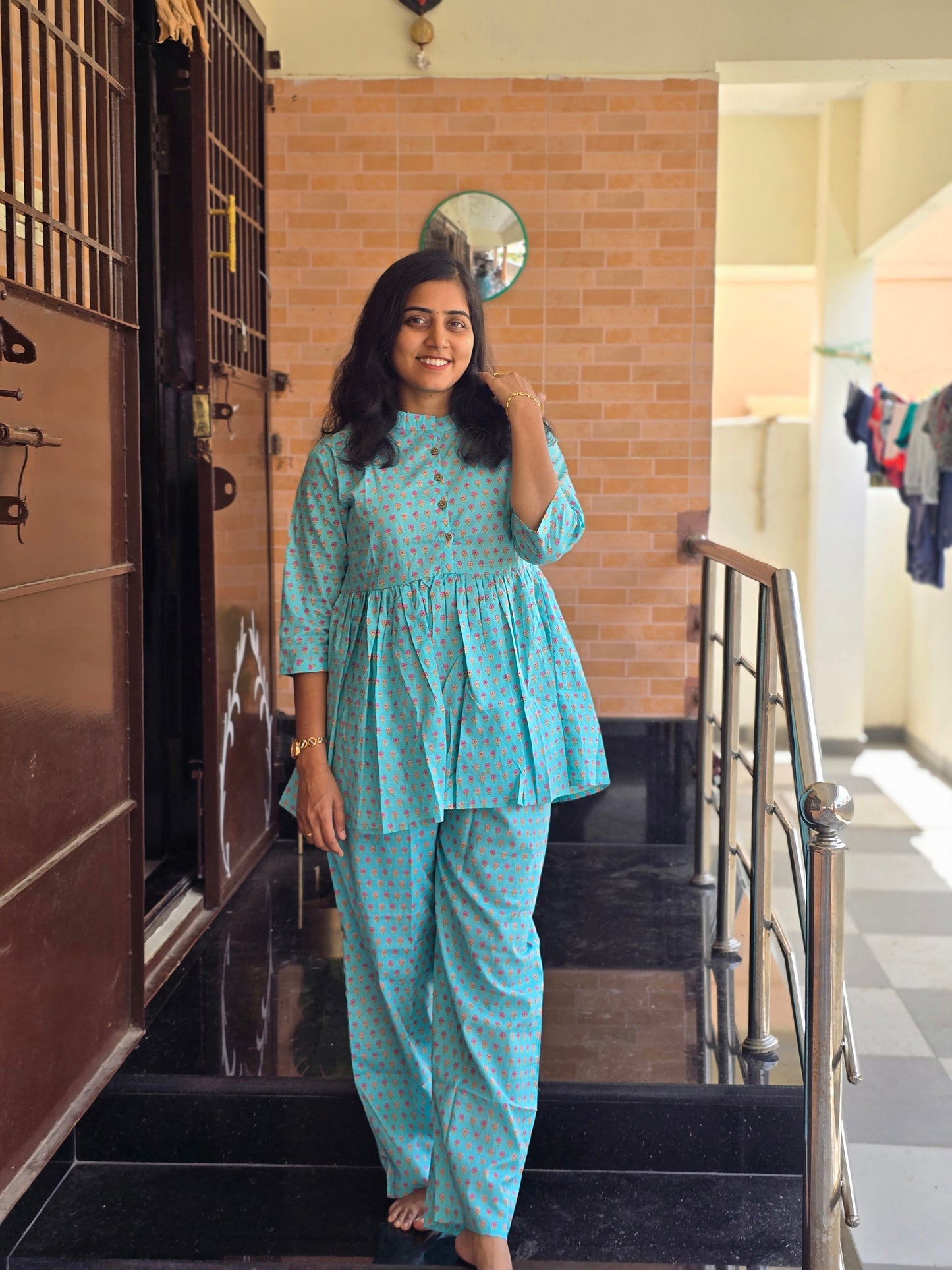 Aqua blue Peplum coord set