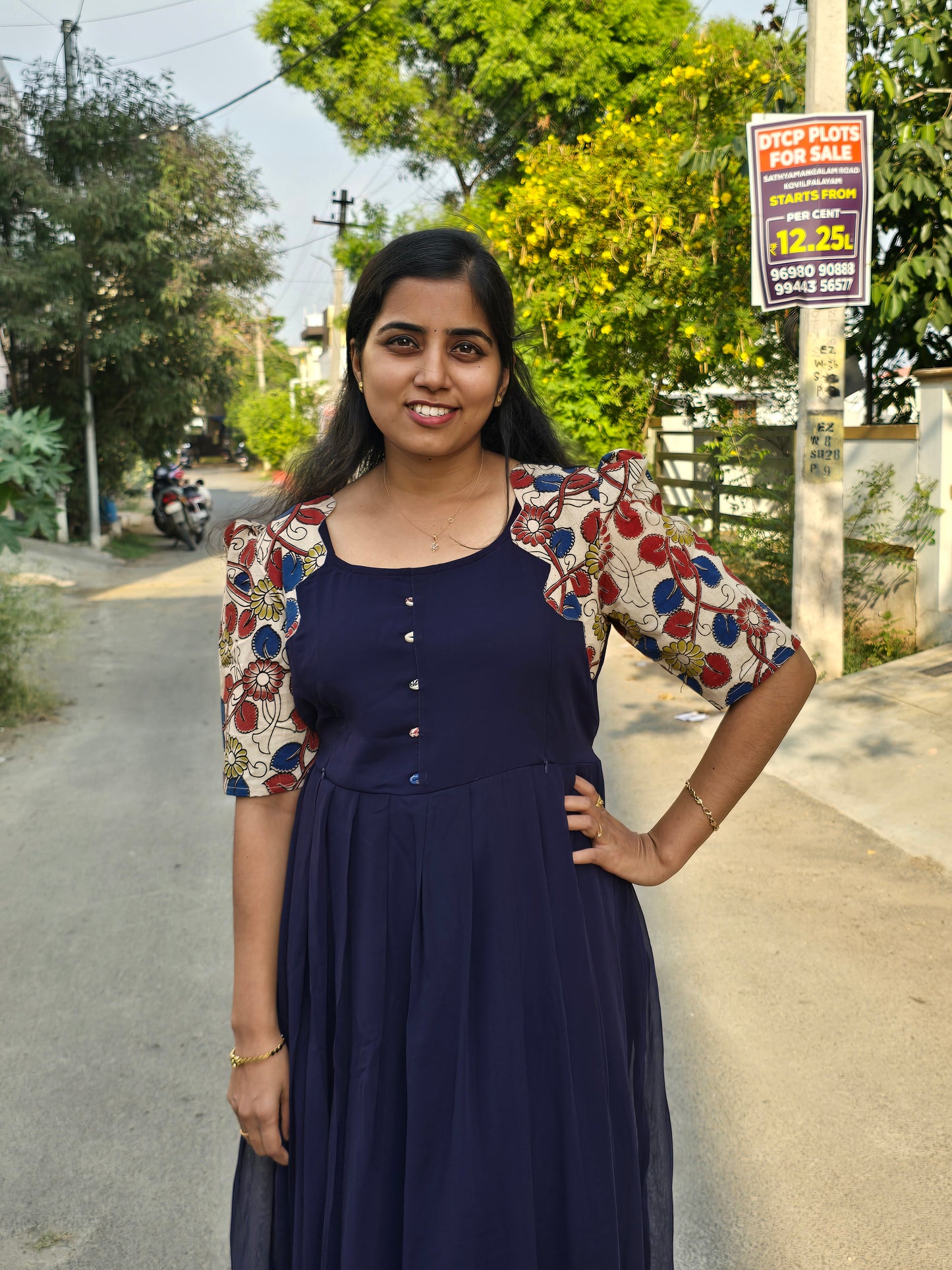 Navy blue Kalamkari Feeding Maxi