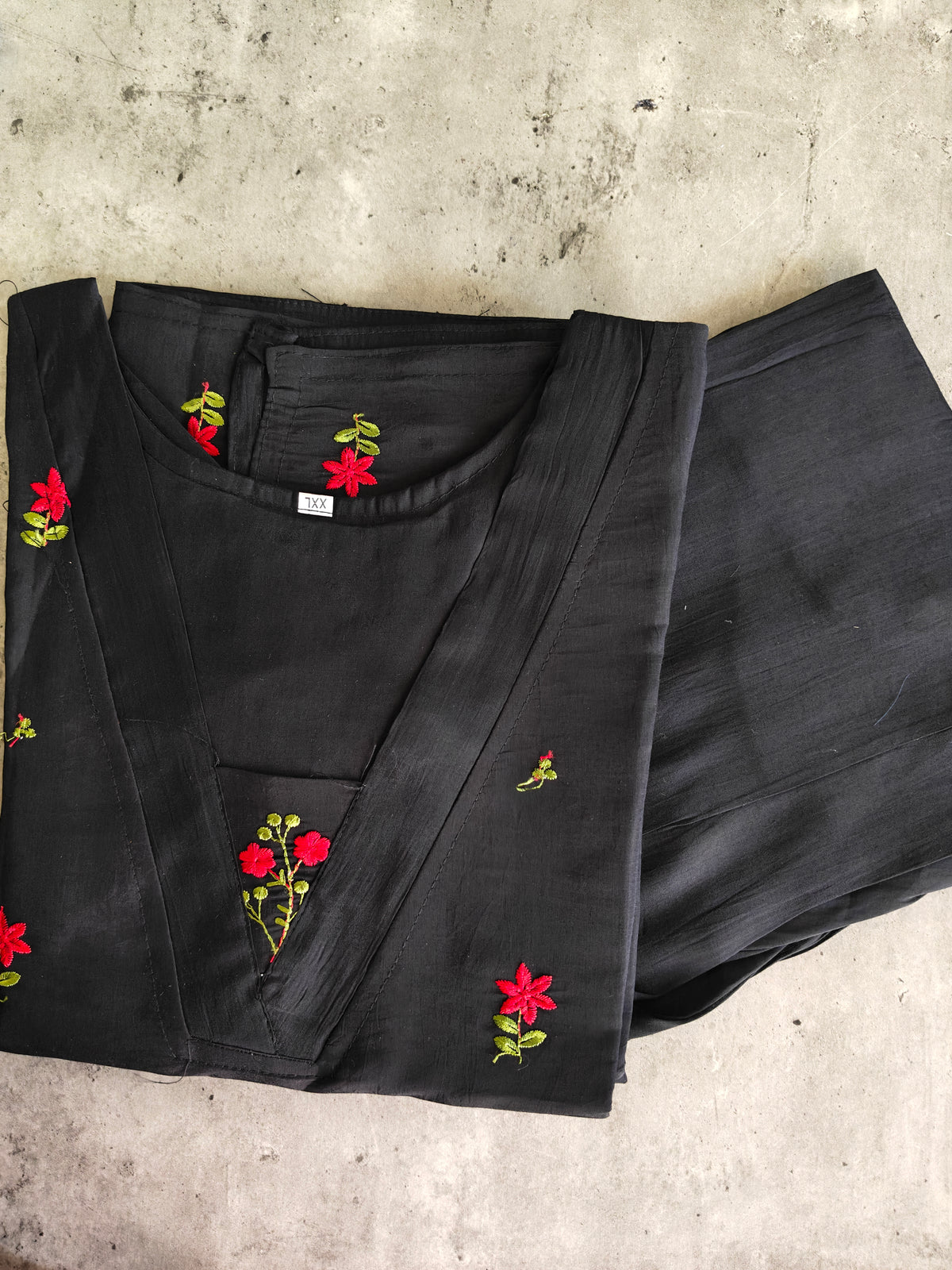 Black  Mul Chanderi V neck kurti set