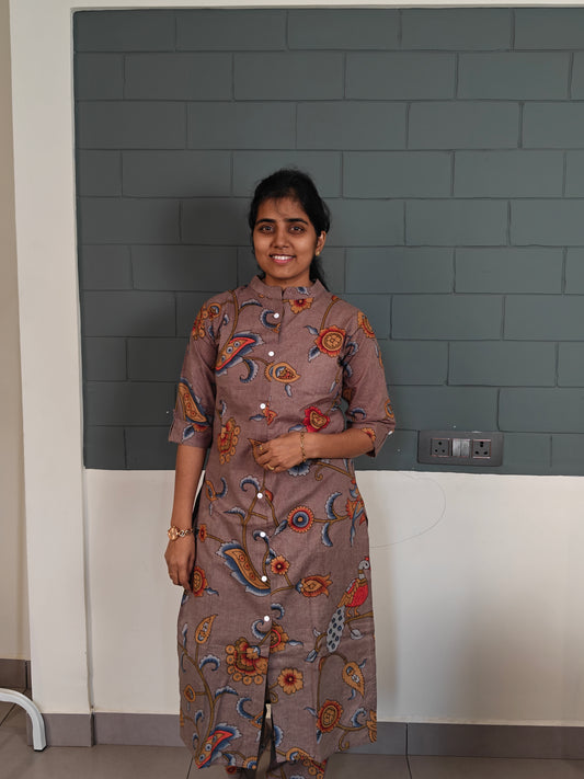 Grey & blue earthy bold botanical kurti set