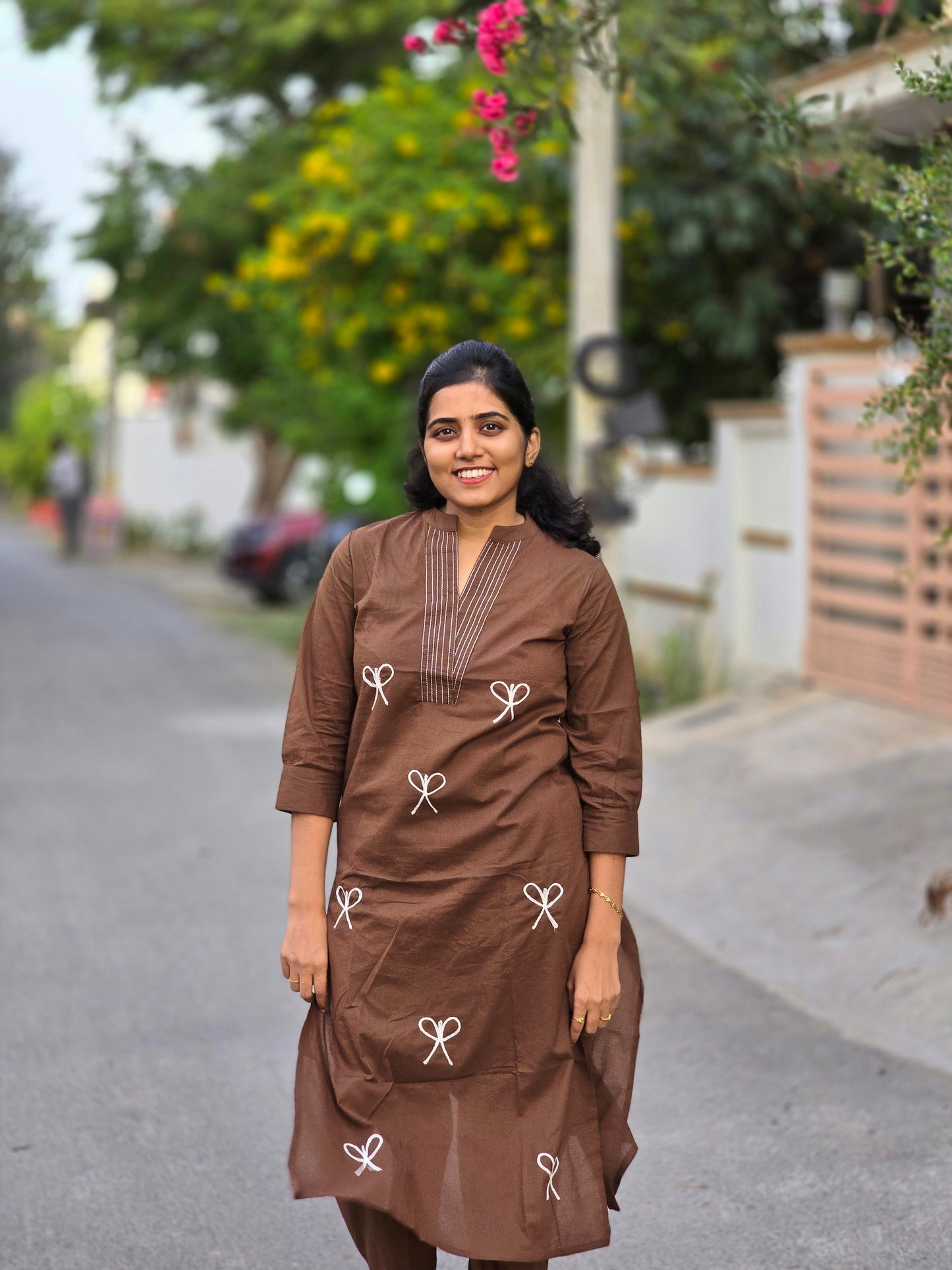 Brown Bow Kurti set