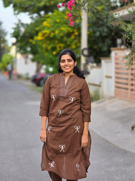 Brown Bow Kurti set
