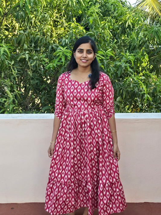 Pink Ikkat print Feeding Maxi