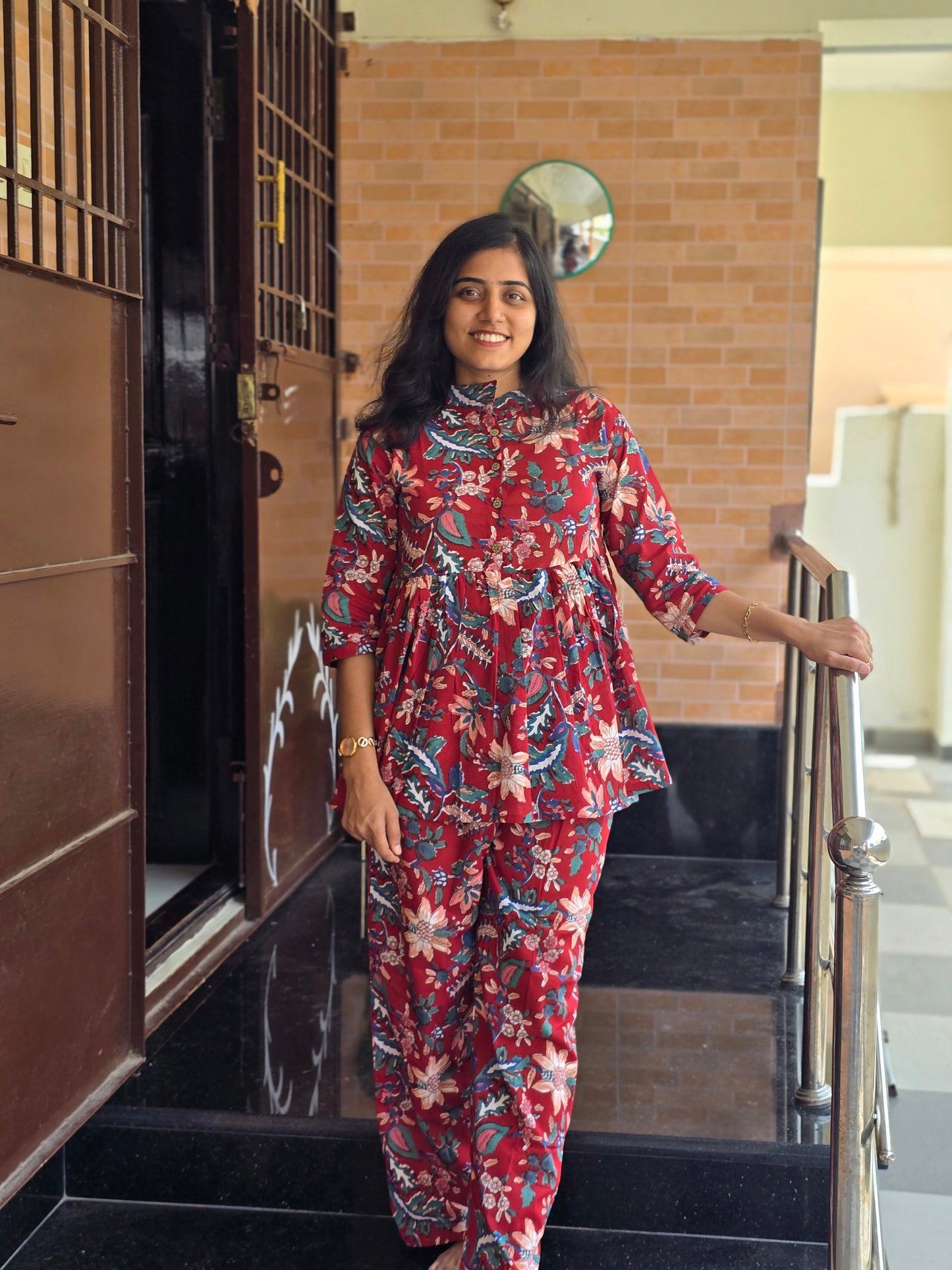 Maroon flowers Peplum coord set
