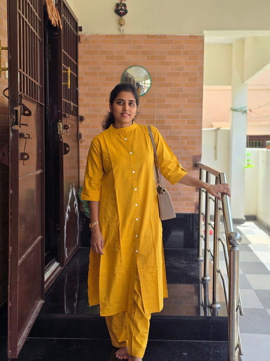 Yellow stripes kurti set