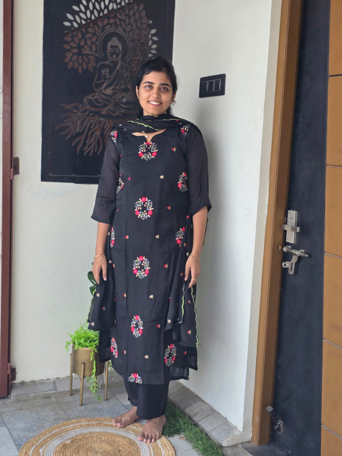 Black mul chanderi floral Embroidery Festive Salwar set