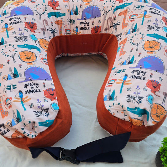 Feeding Pillow with belt- Orange Spring in Jungle