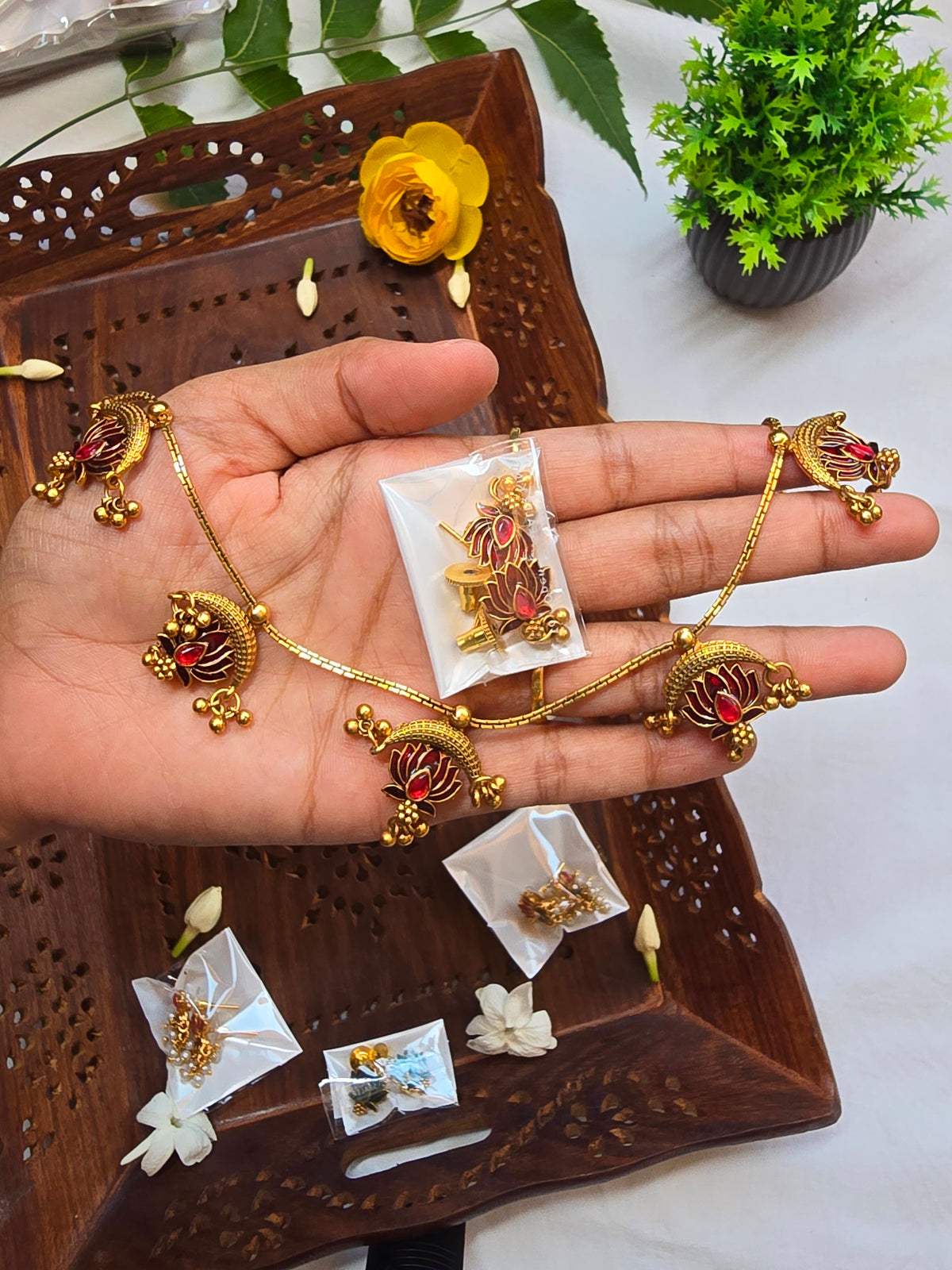 Maroon Lotus Neckpiece