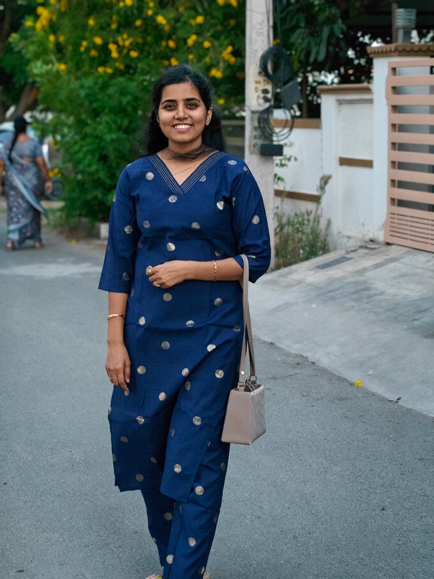 Ink Blue Butta Kurti Set with Lining