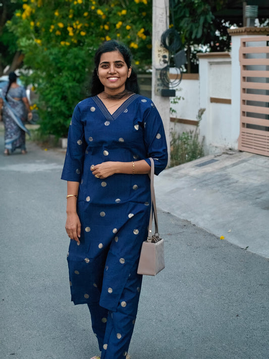 Ink Blue Butta Kurti Set with Lining