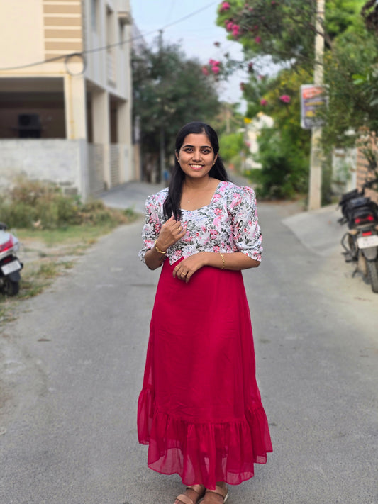 Pink White Floral Stylish Feeding Maxi