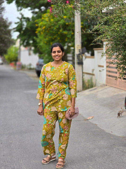 Green botanical print Coord set