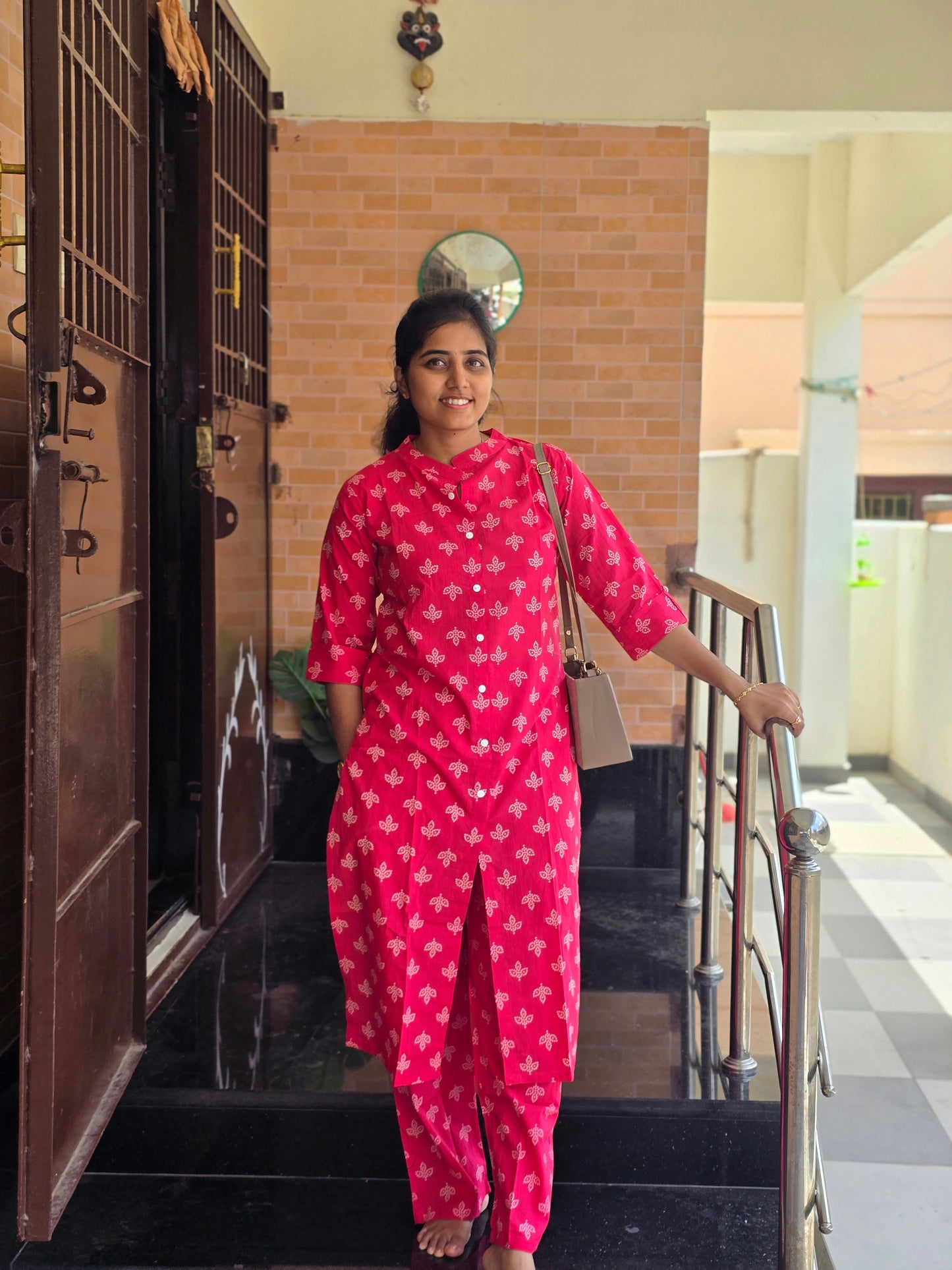 Rani pink flowers kurti set
