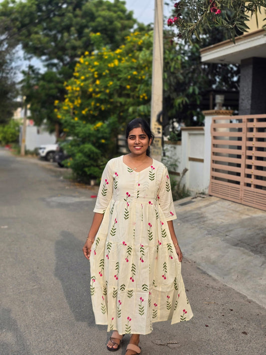Pink Blossom Center button frock style Maxi
