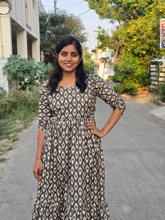 Brown Ikkat print Feeding Maxi