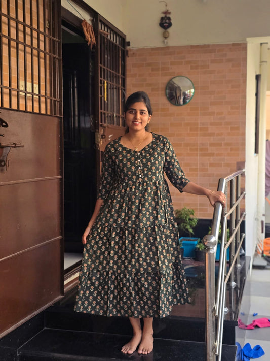 Olive green Center button frock style Maxi