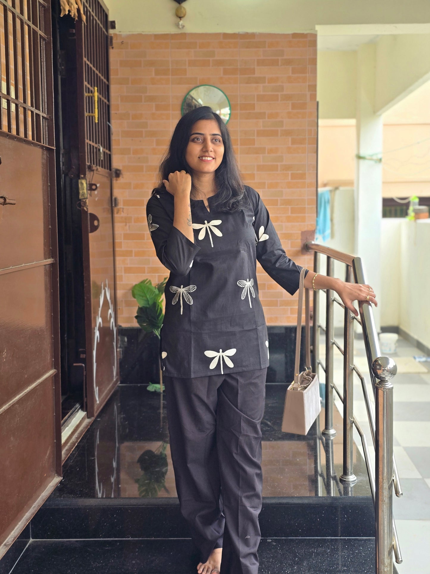 Black bow flower coord set