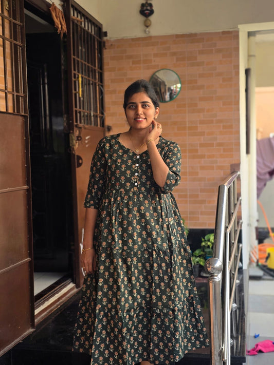 Olive green Center button frock style Maxi