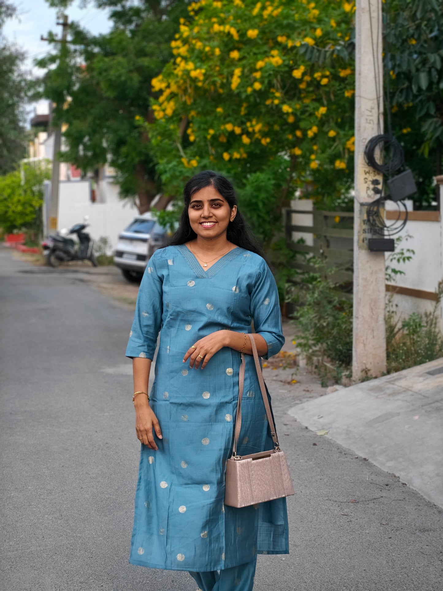 Ice Blue Butta Kurti Set with Lining