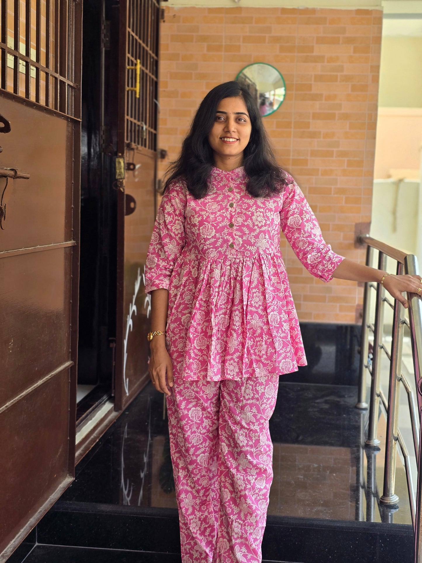 Pink White florals Peplum coord set