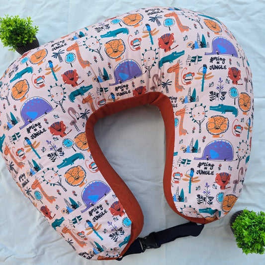 Feeding Pillow with belt- Orange Spring in Jungle