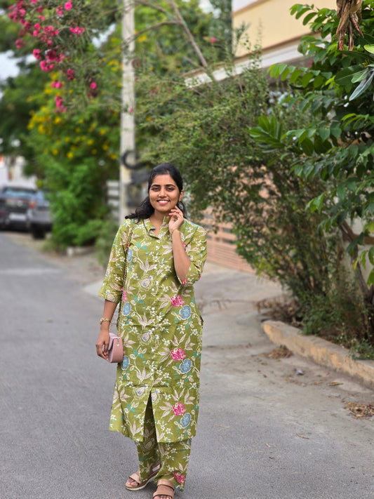 Light green floral kurti set