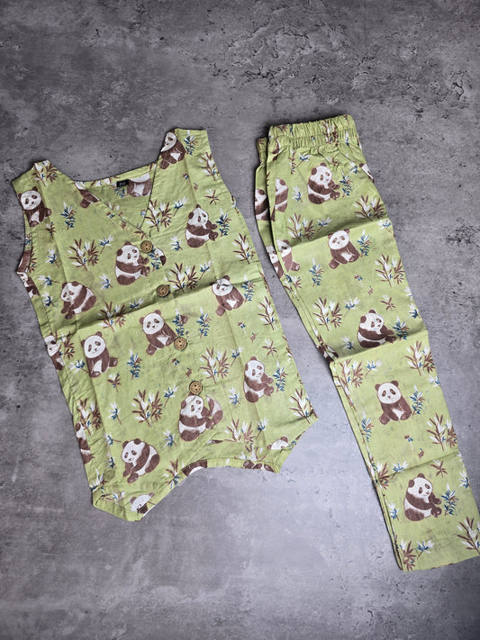 Green panda Cotton coord set