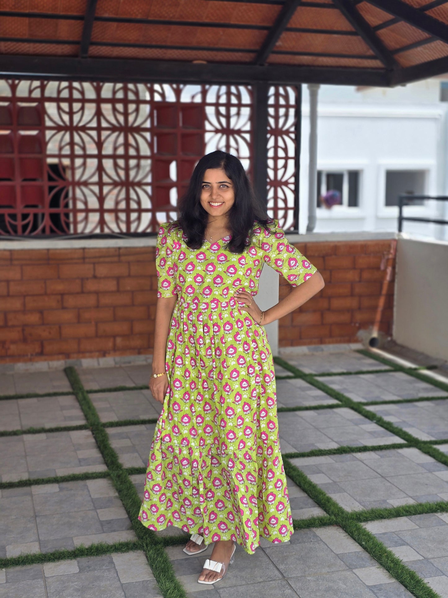 Green Lion print Cotton Feeding Maxi