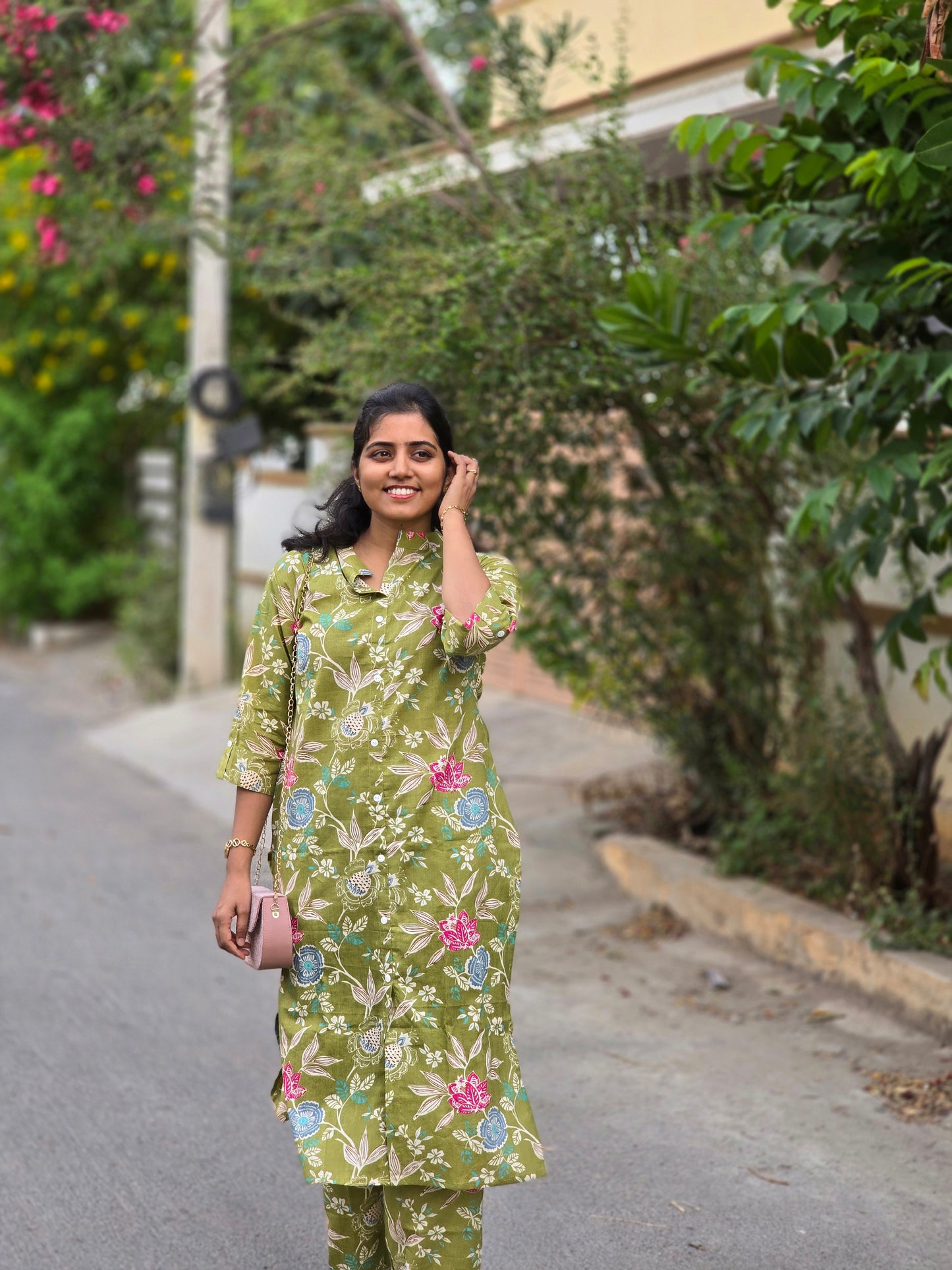 Light green floral kurti set