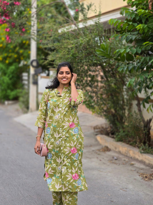 Light green floral kurti set