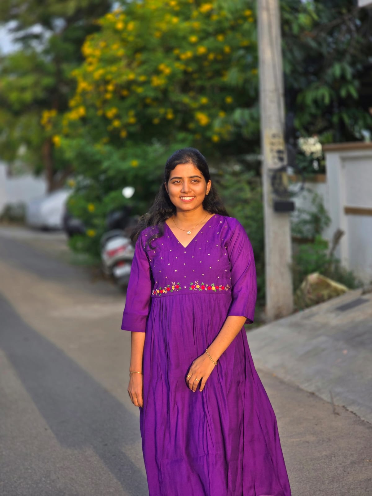 Violet cut beads & thread embroidery kurti set