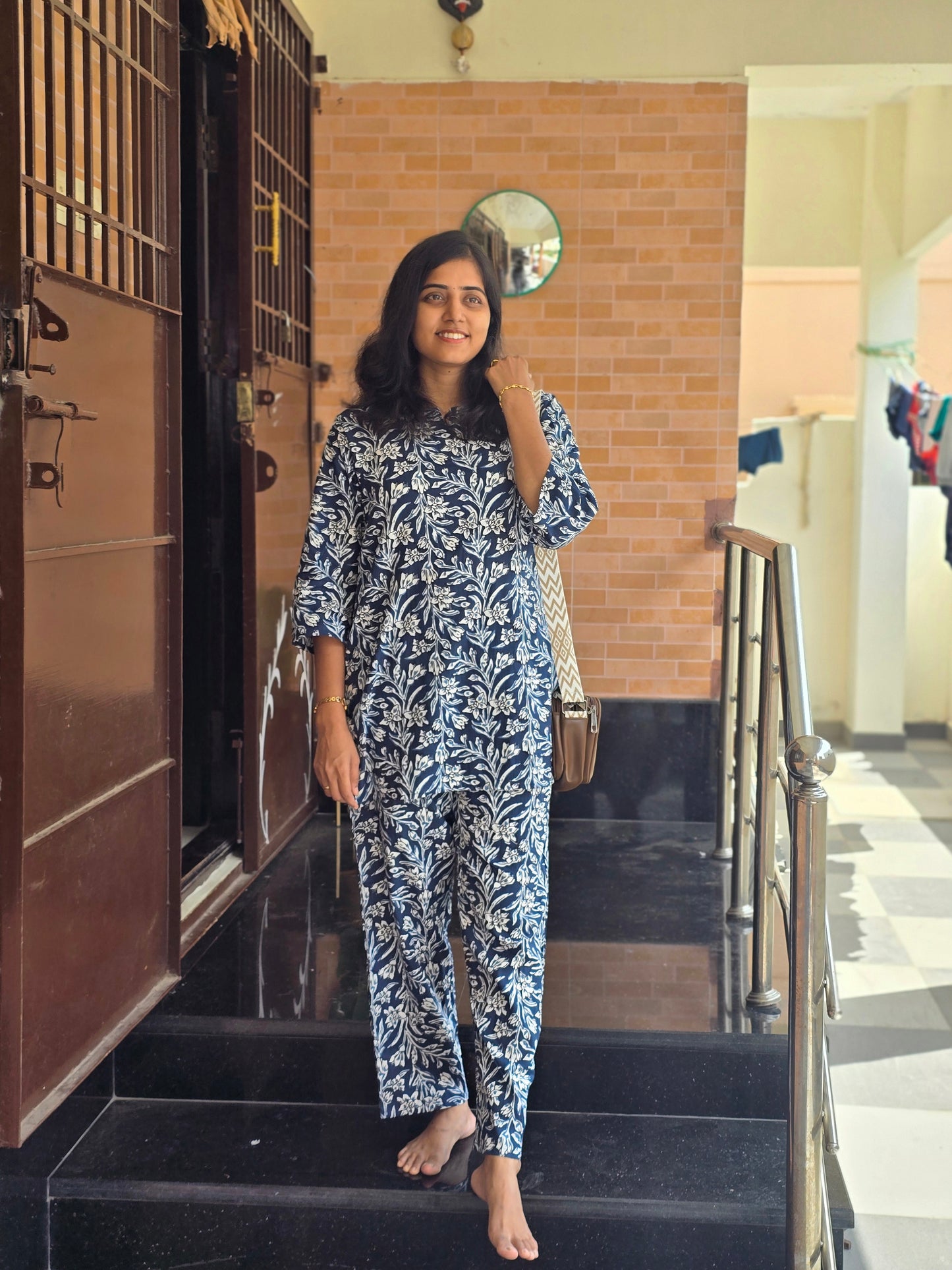 Blue flower leaves Cotton coord set