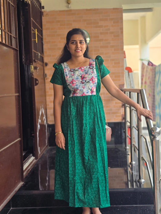 Green flowers Feeding frock