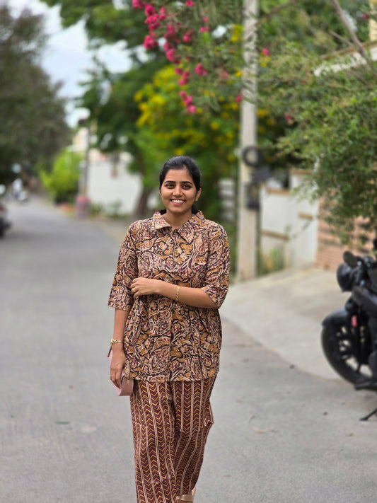 Brown Kalamkari Peplum Coord set
