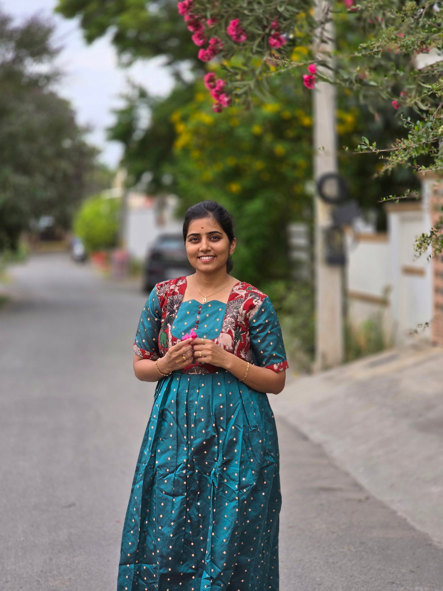 Green Rawsilk with Kalamkari Festive Maxi